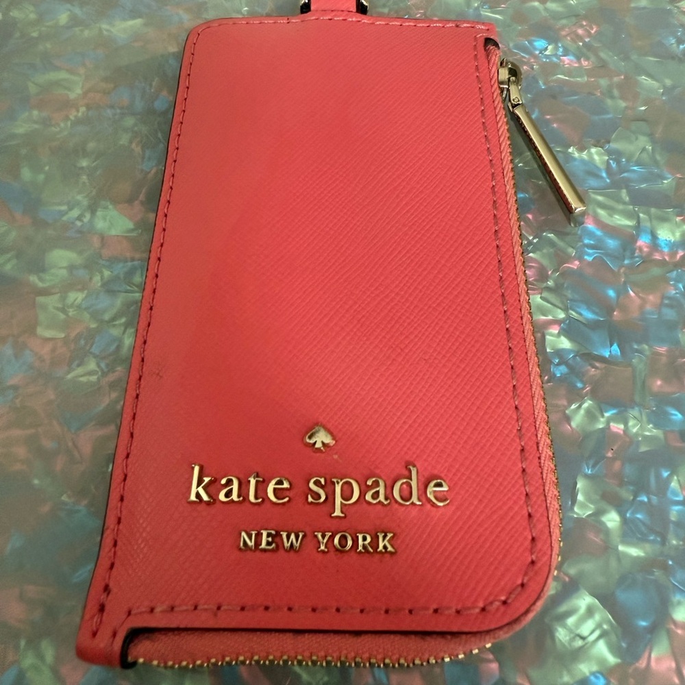 Kate Spade Lanyard/Wallet - Coral Pink & Gold